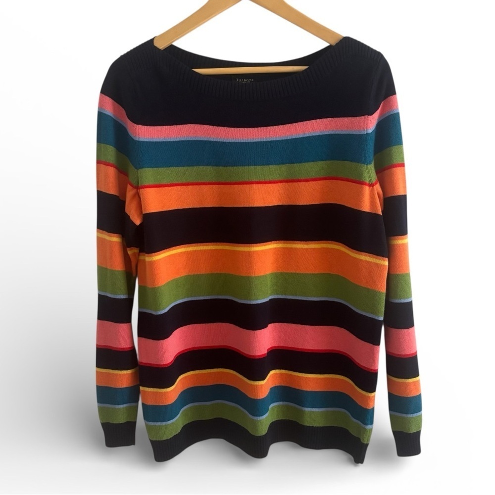Talbots Petites 1X Multicolor Stripe Knit Sweater Cotton Blend
